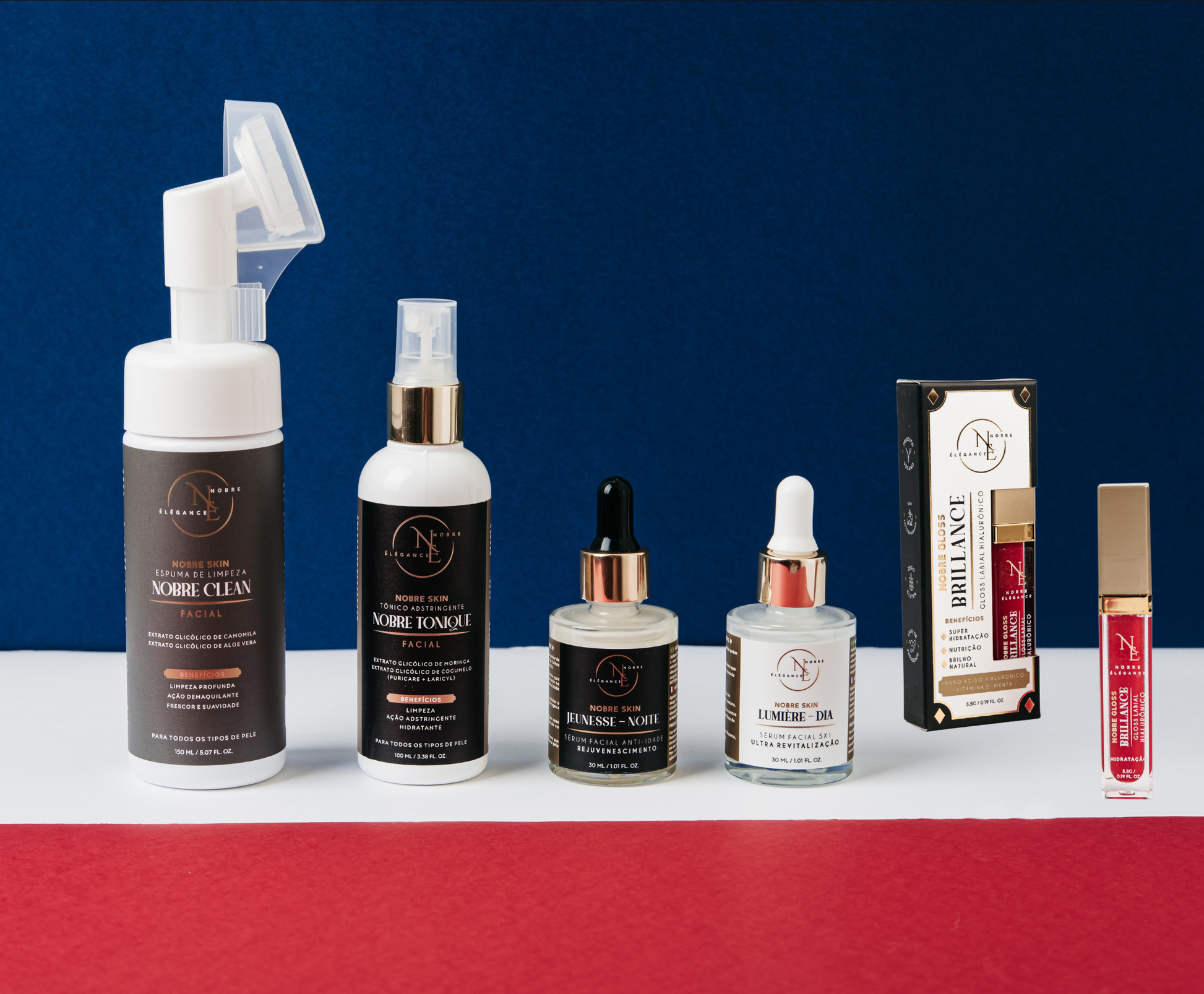 KIT – Ritual Élégance Completo (Espuma + Nobre Tonique + Sérum Dia + Sérum Noite + Nobre Gloss Brillance)